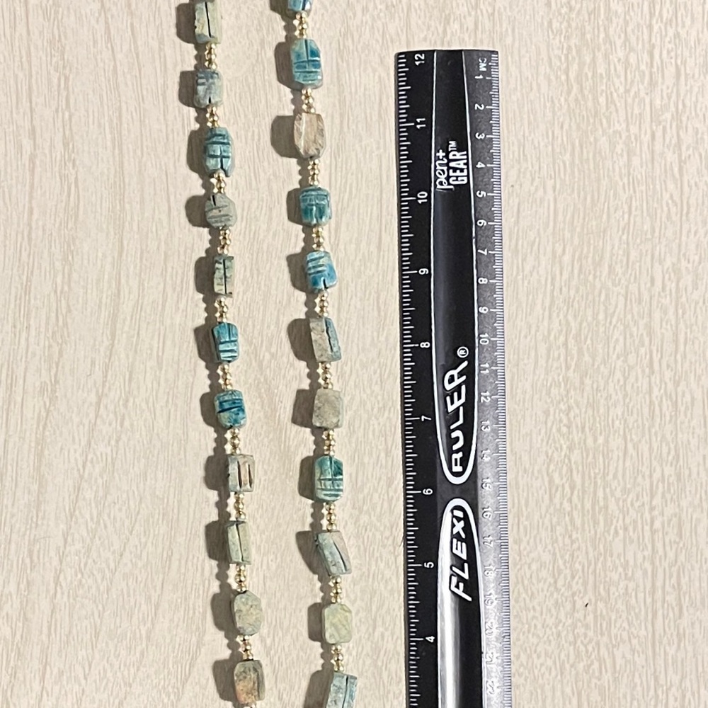 Vintage Necklace Egyptian Revival Scarab Beetle Faience Soapstone Beaded - Picture 6 of 6